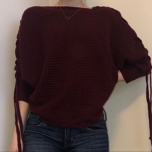 Fashion Nova Maroon Sweater with Tie Detailing
